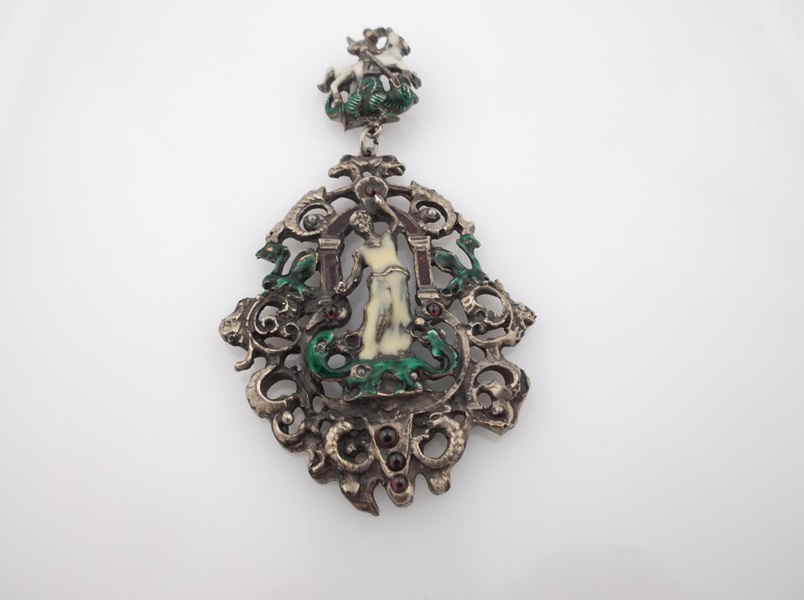 Antique Silver Enamel St. George Pendant 
