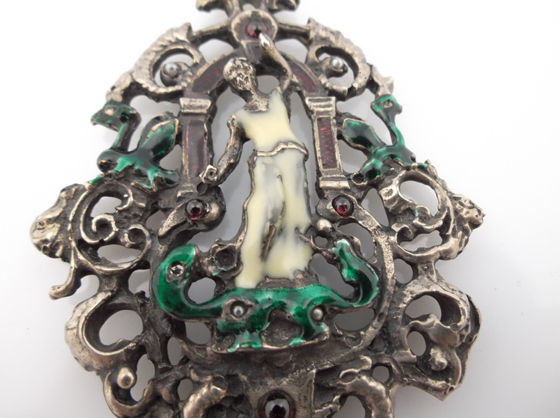 Antique Silver Enamel St. George Pendant 