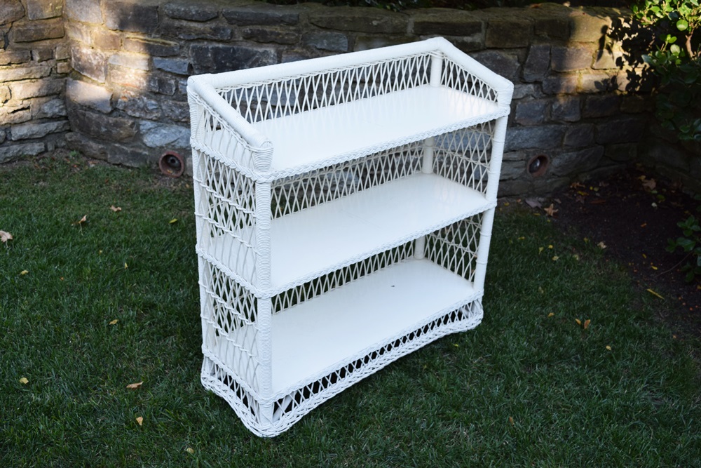 A Vintage White Wicker Bookcase 