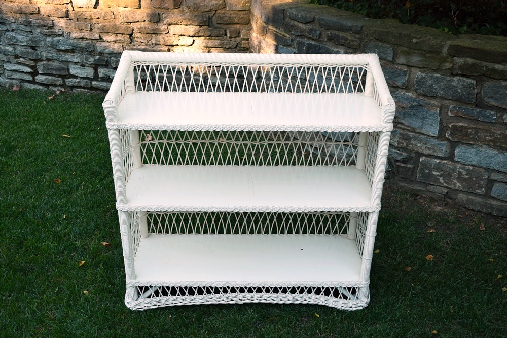A Vintage White Wicker Bookcase 
