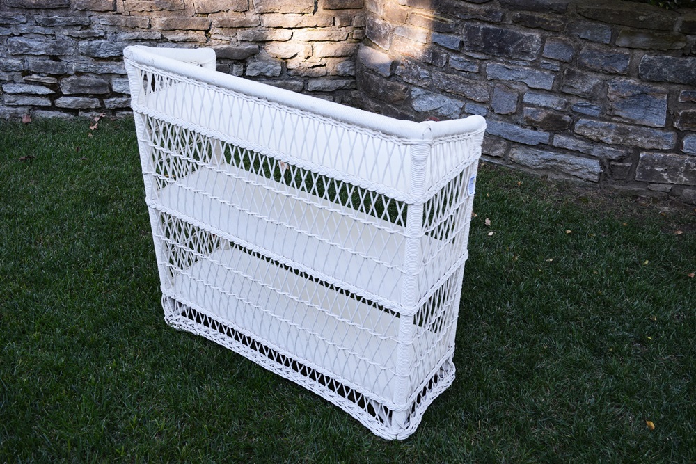 A Vintage White Wicker Bookcase 