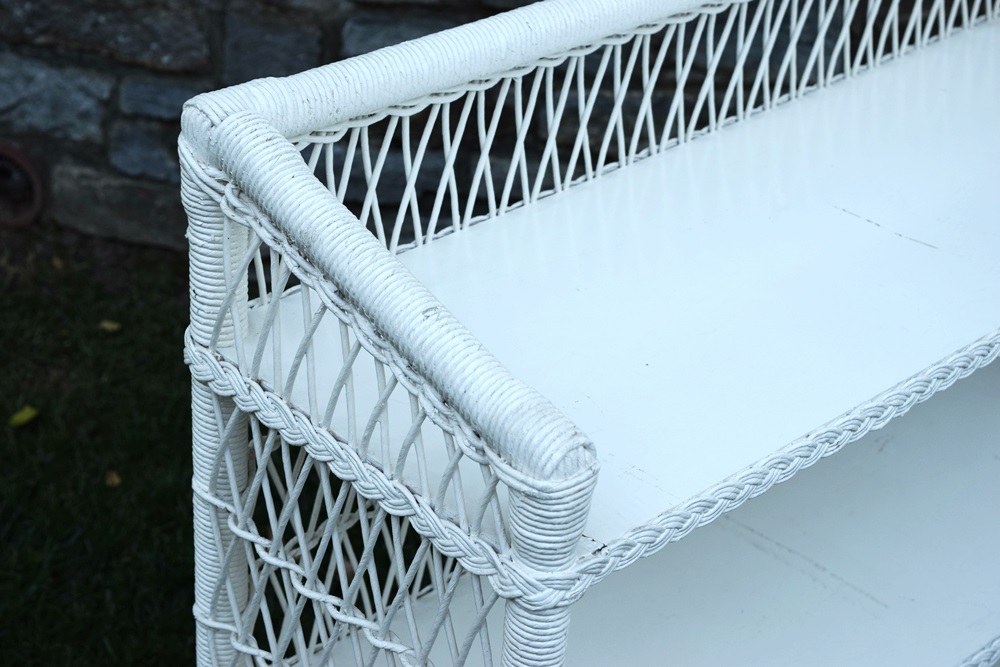 A Vintage White Wicker Bookcase 
