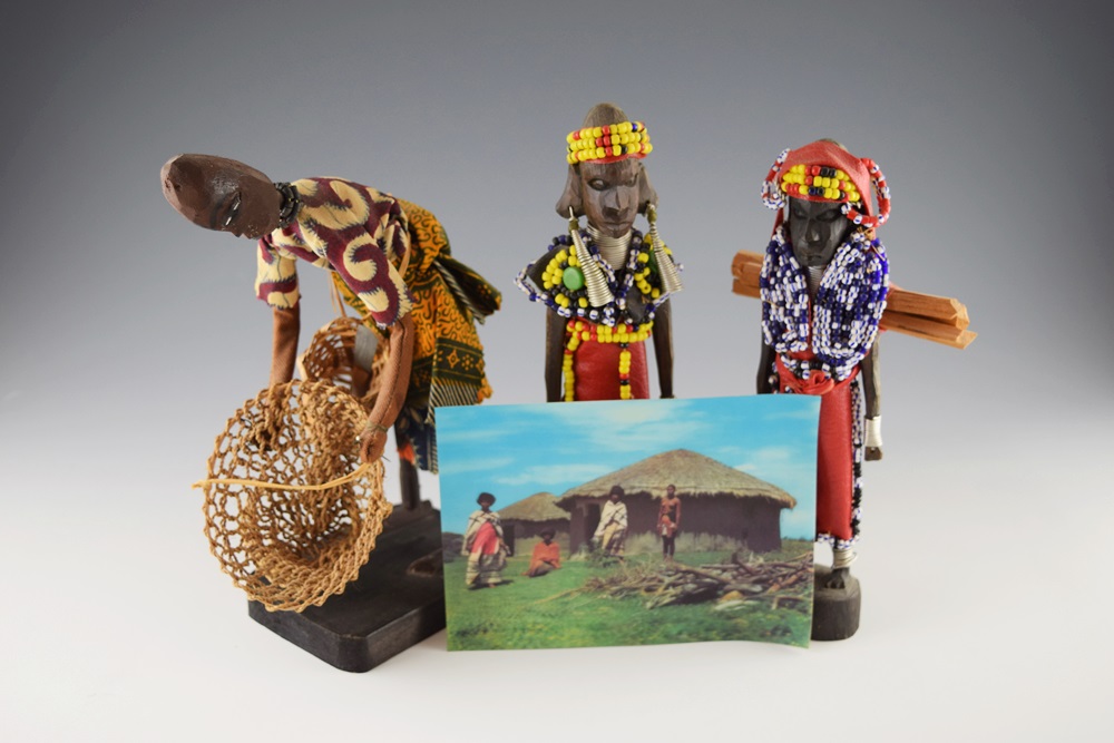 Carved African Mombasa Warrior Figures with Beads, Circa 1960's