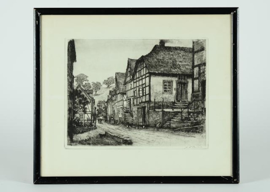 Vintage Talio-Crome Print of Etching by Cornelius A. Bartels 