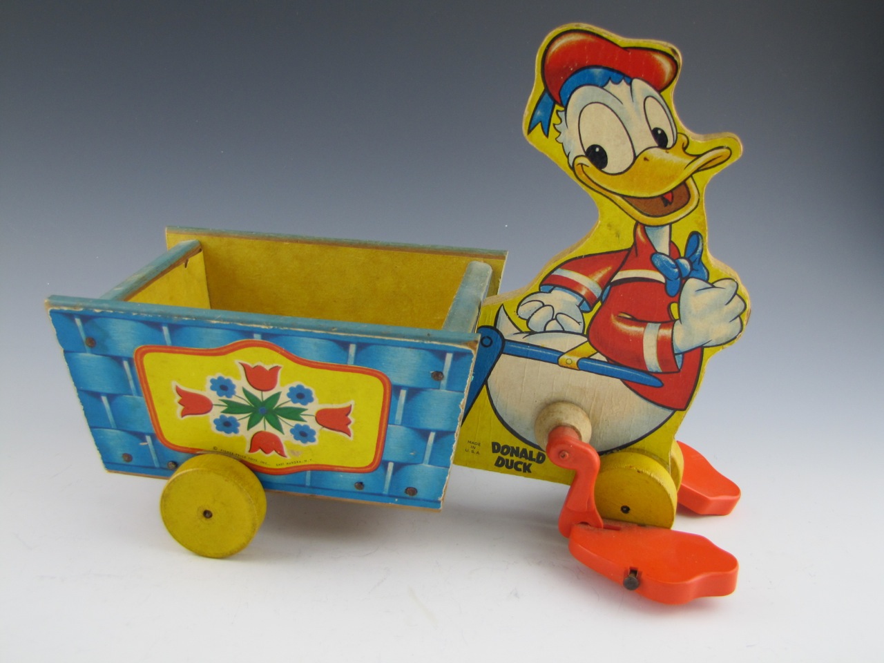 Vintage Donald Duck and J.Chein Bunny Litho Pull Cart Toys
