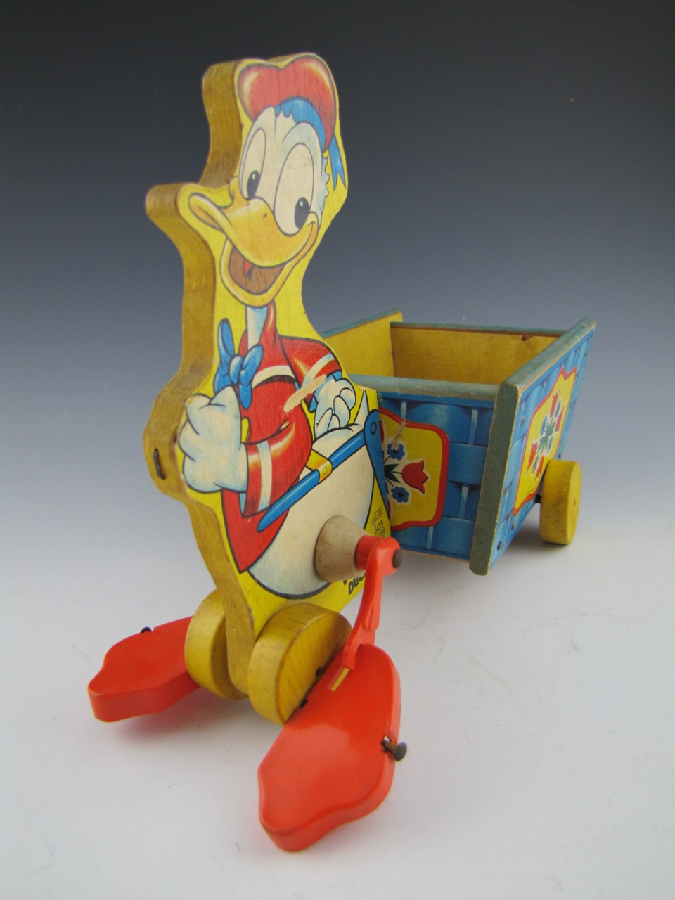 Vintage Donald Duck and J.Chein Bunny Litho Pull Cart Toys