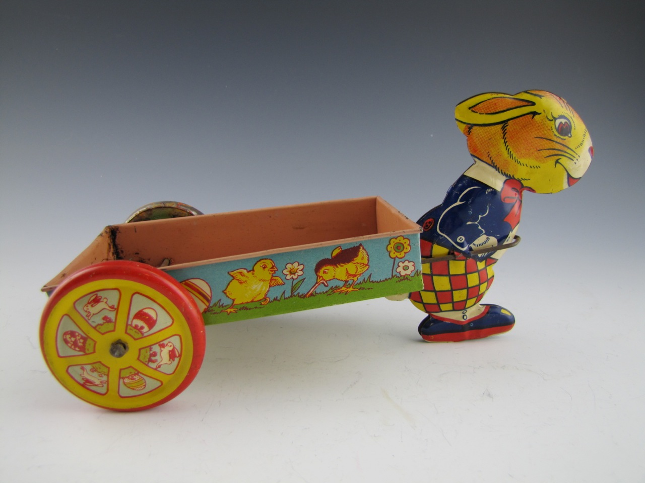 Vintage Donald Duck and J.Chein Bunny Litho Pull Cart Toys