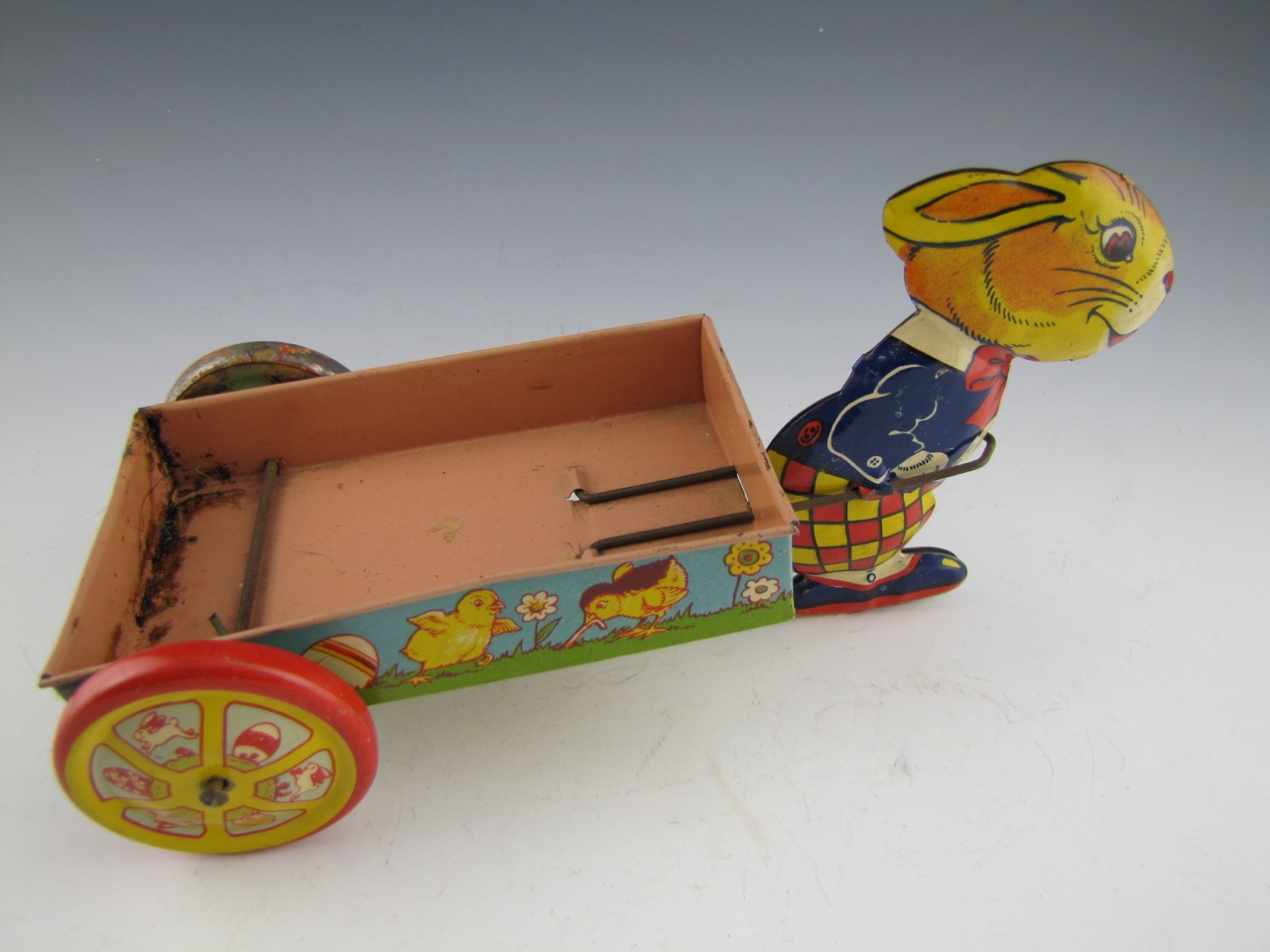 Vintage Donald Duck and J.Chein Bunny Litho Pull Cart Toys