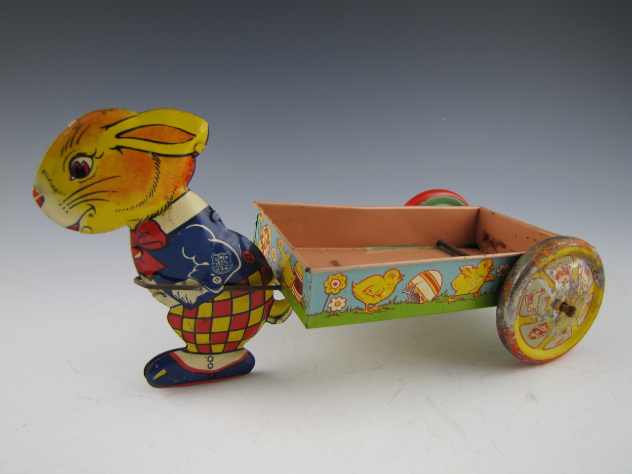 Vintage Donald Duck and J.Chein Bunny Litho Pull Cart Toys
