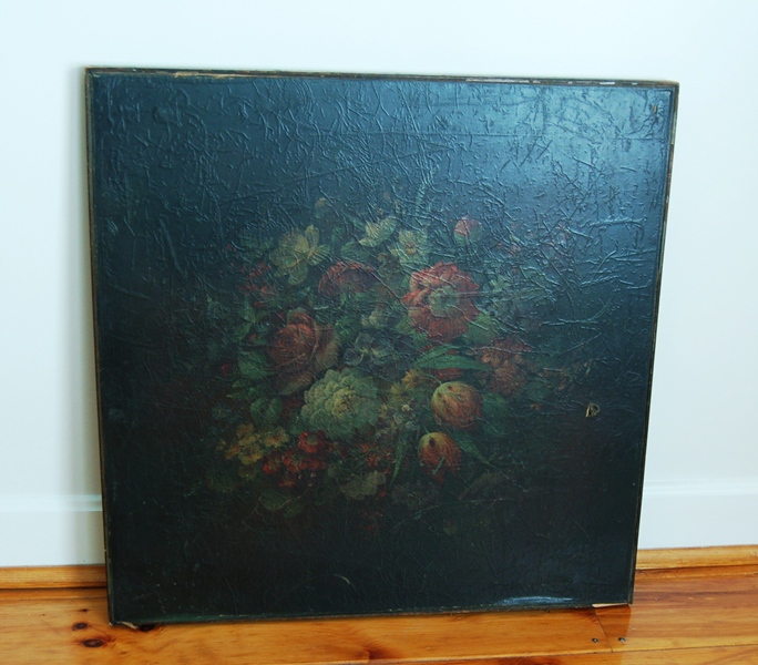 Vintage Card Table with Leather Painted Top