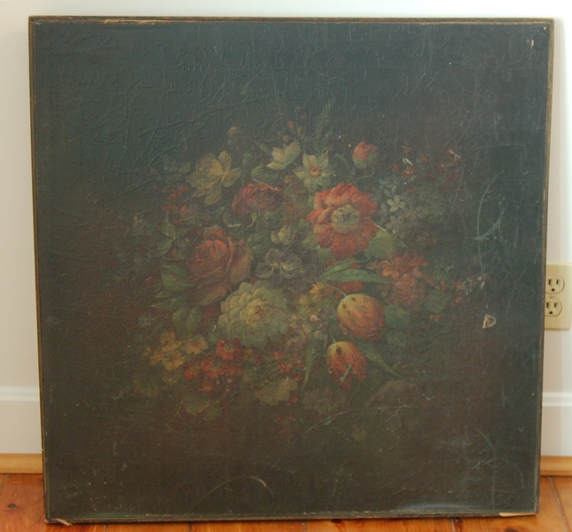 Vintage Card Table with Leather Painted Top