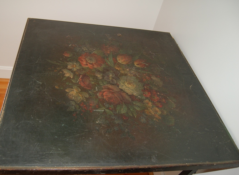 Vintage Card Table with Leather Painted Top
