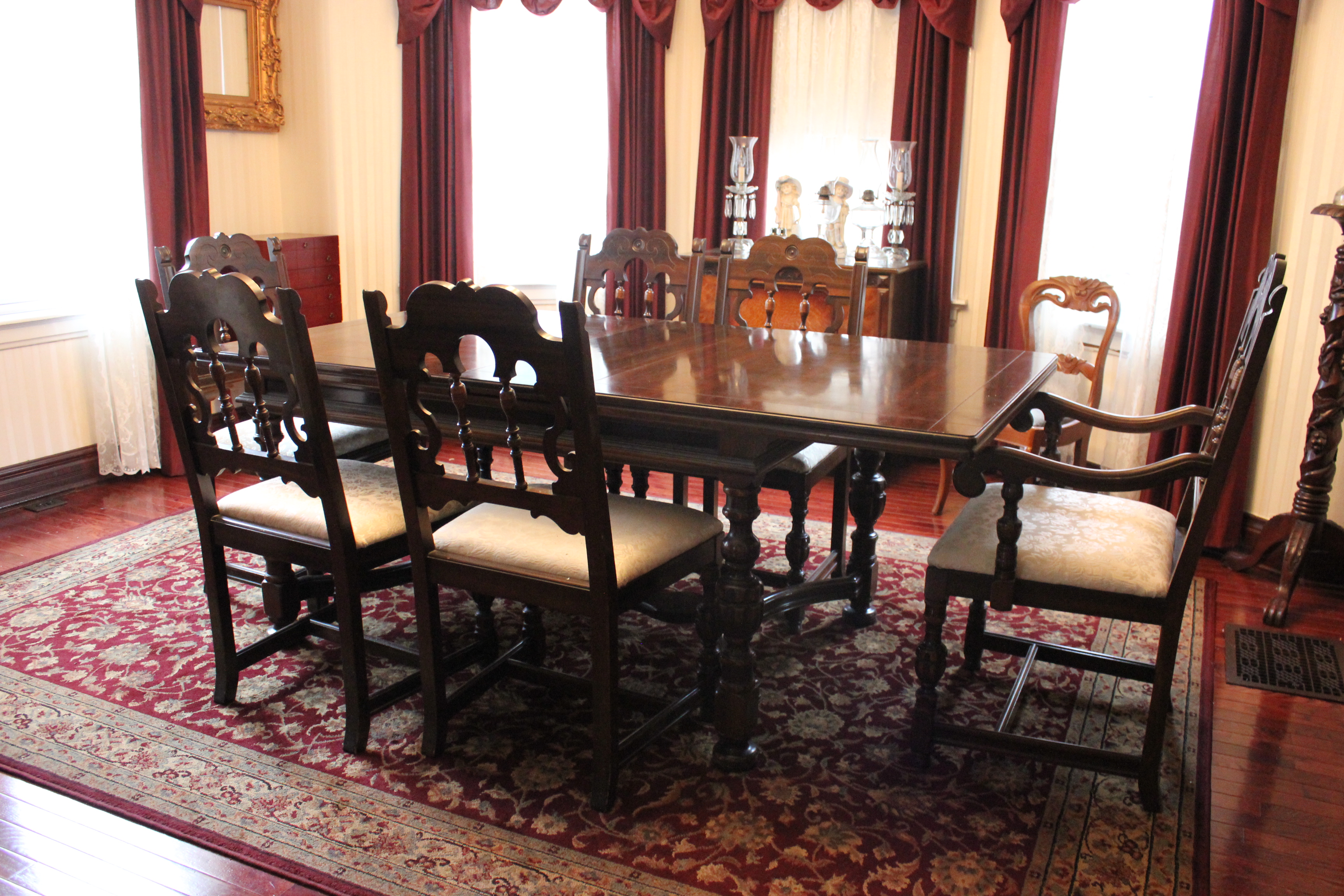 Tudor Style Dining Room Table and Chairs 