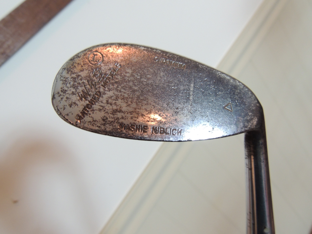 Nine Vintage Wooden Shaft and Bamboo Golf Clubs with Rack