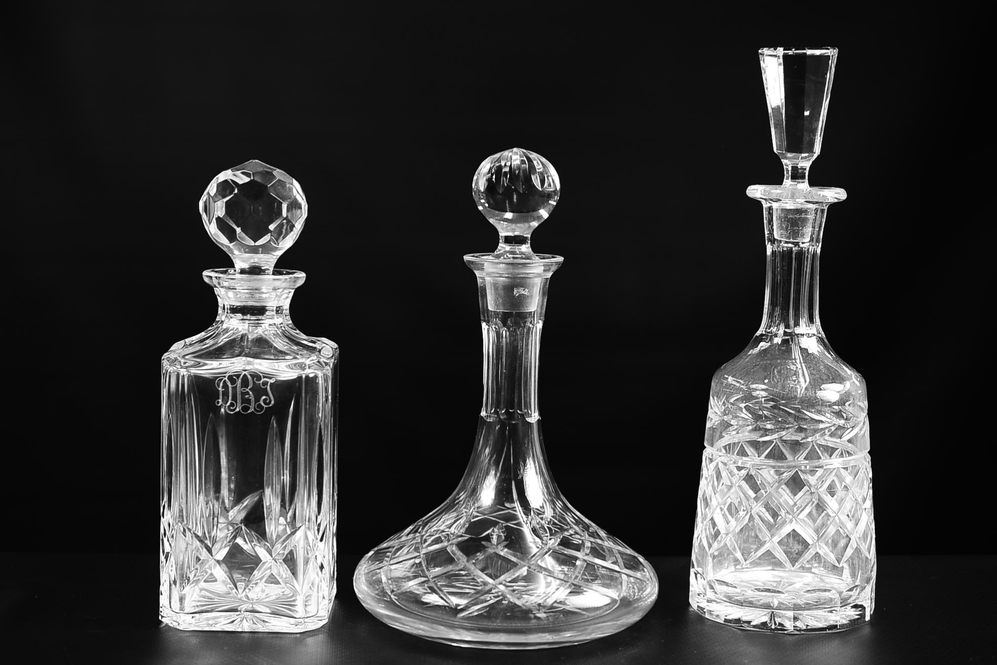 Trio of Different Shaped Cut Crystal Decanters 