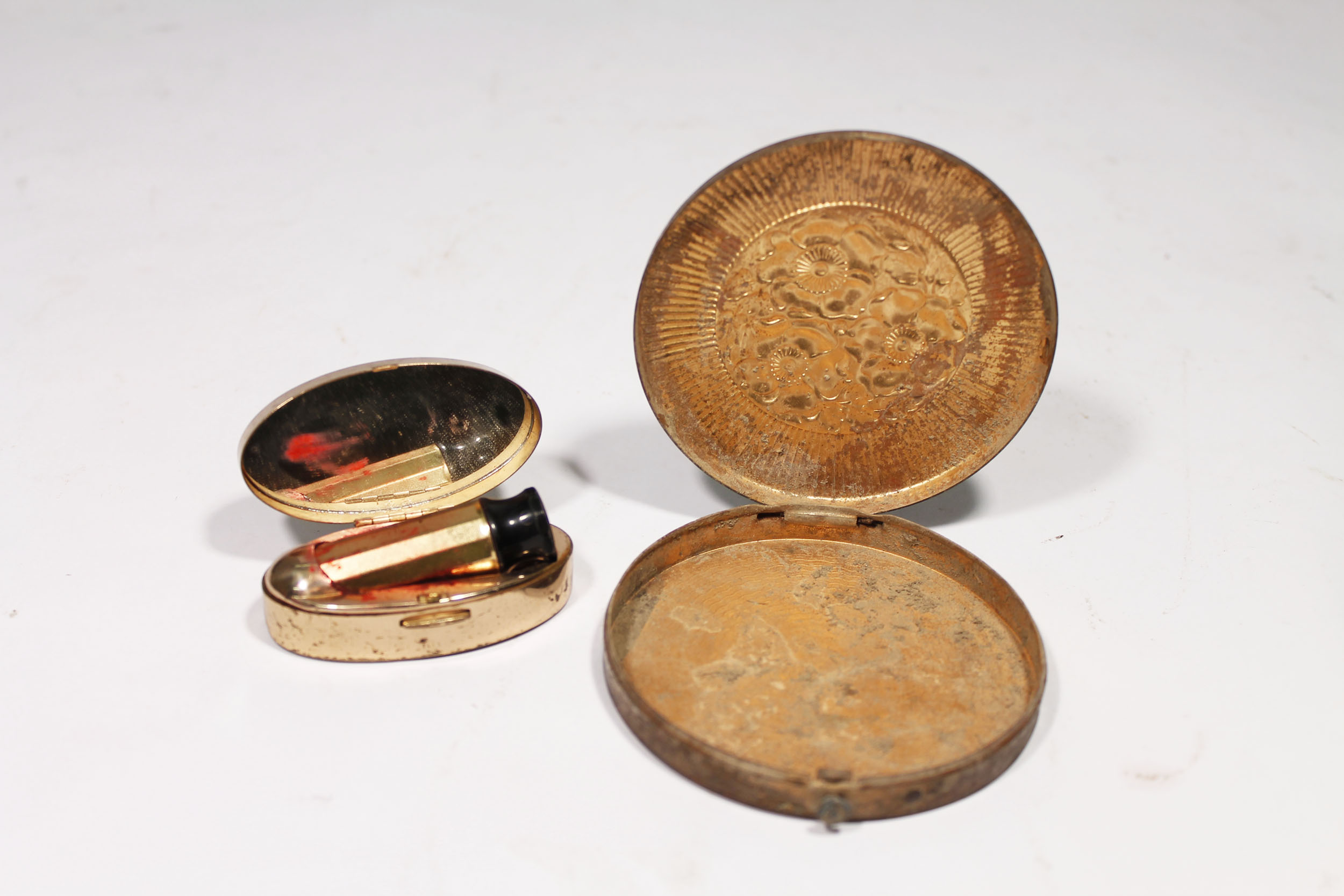 Vintage Max Factor Lipstick Compact and Brass Powder Compact