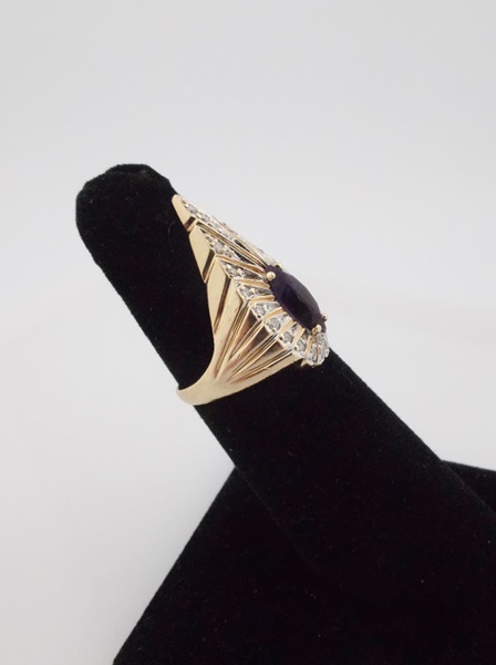 Erte 14K Yellow Gold, Diamond and Amethyst Peacock Ring