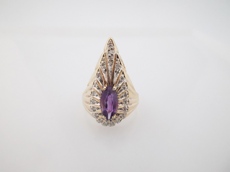 Erte 14K Yellow Gold, Diamond and Amethyst Peacock Ring