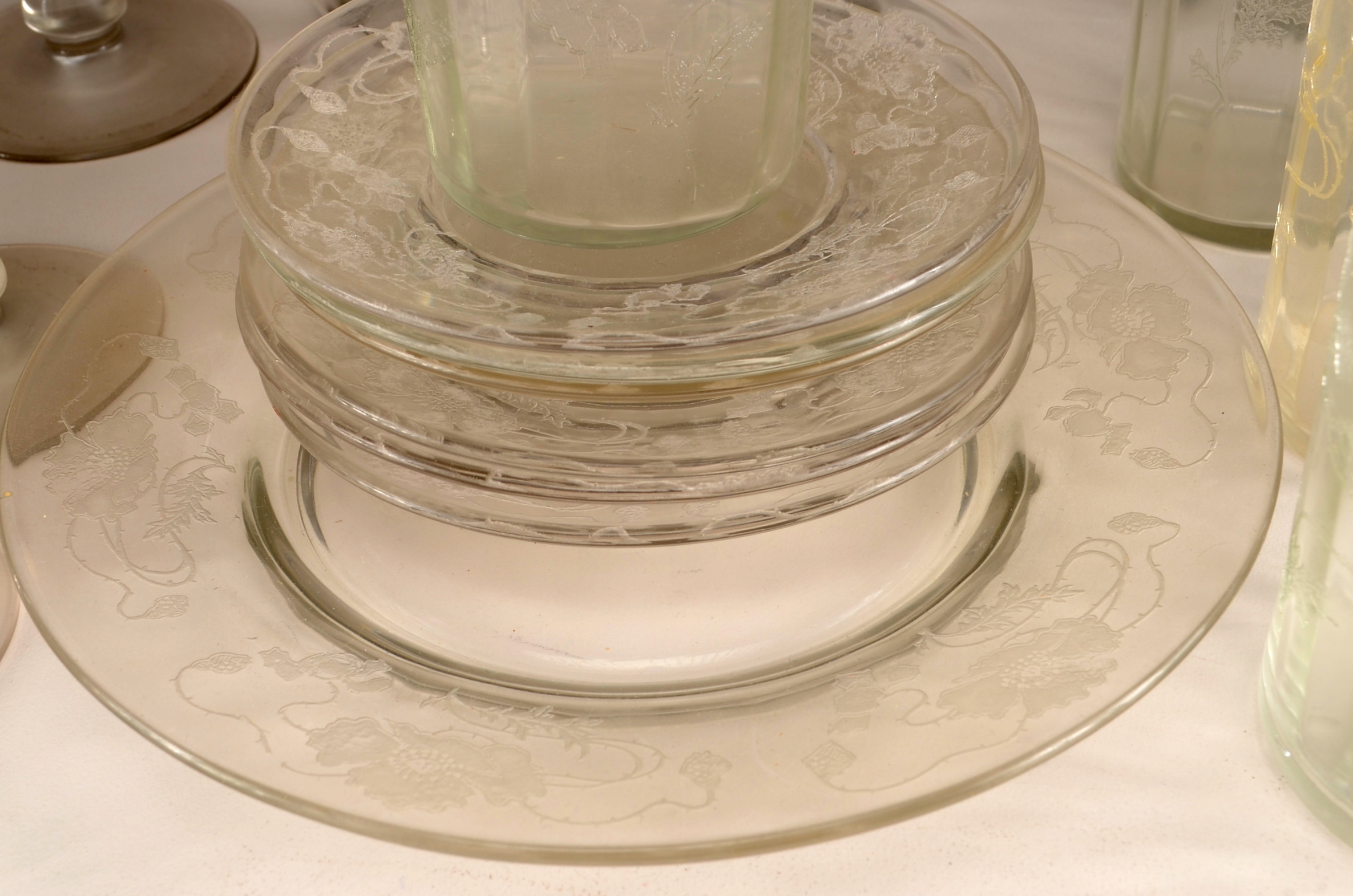 Vintage Glassware Set with Etched Flowers 