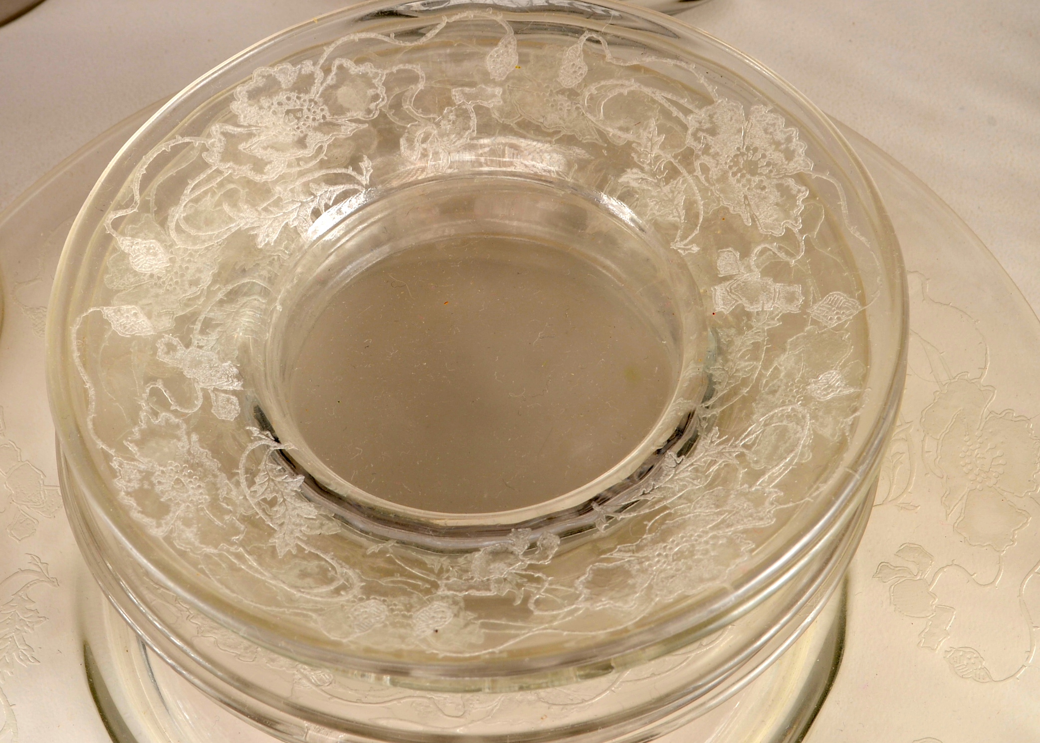 Vintage Glassware Set with Etched Flowers 