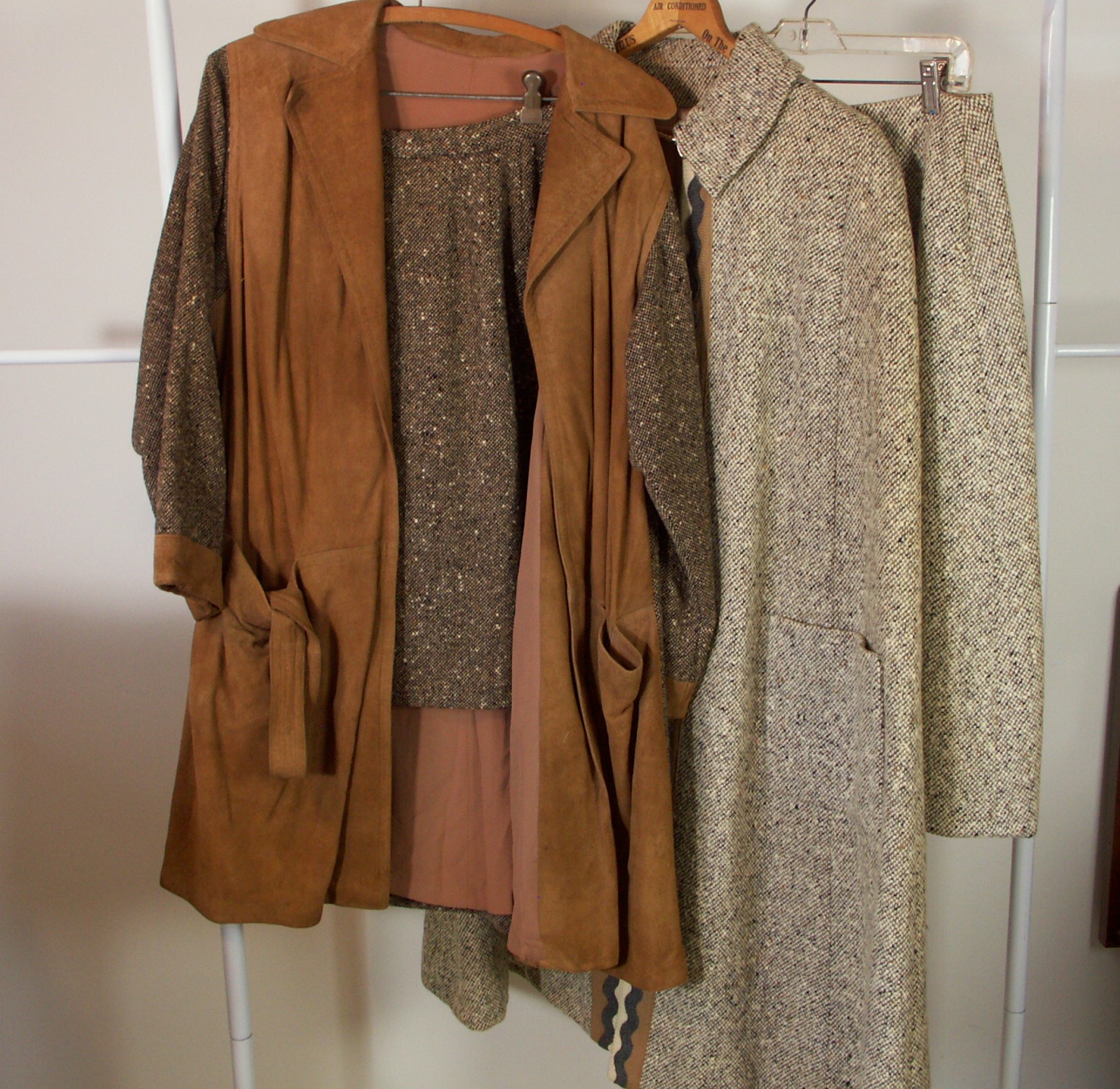 Vintage Vera Maxwell Wood Tweed Cloak and Skirt & Leather Outfit