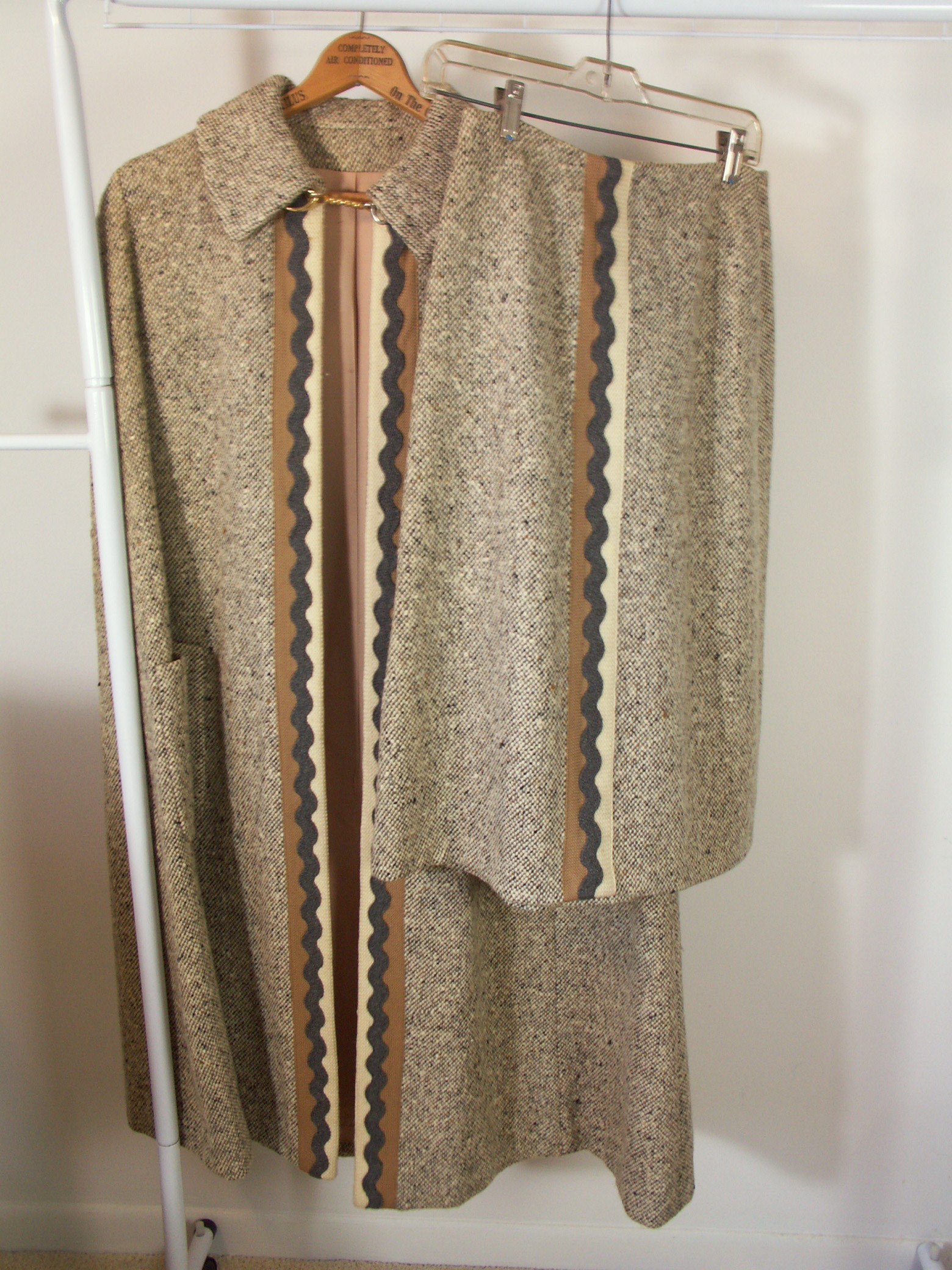 Vintage Vera Maxwell Wood Tweed Cloak and Skirt & Leather Outfit