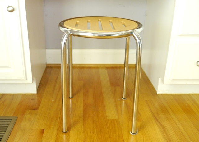 Small Metal Stool with Wooden Seat
