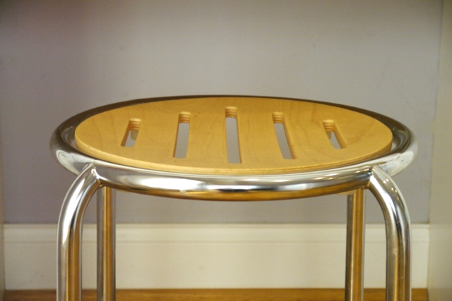 Small Metal Stool with Wooden Seat