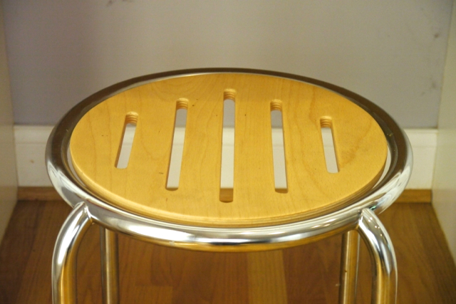 Small Metal Stool with Wooden Seat