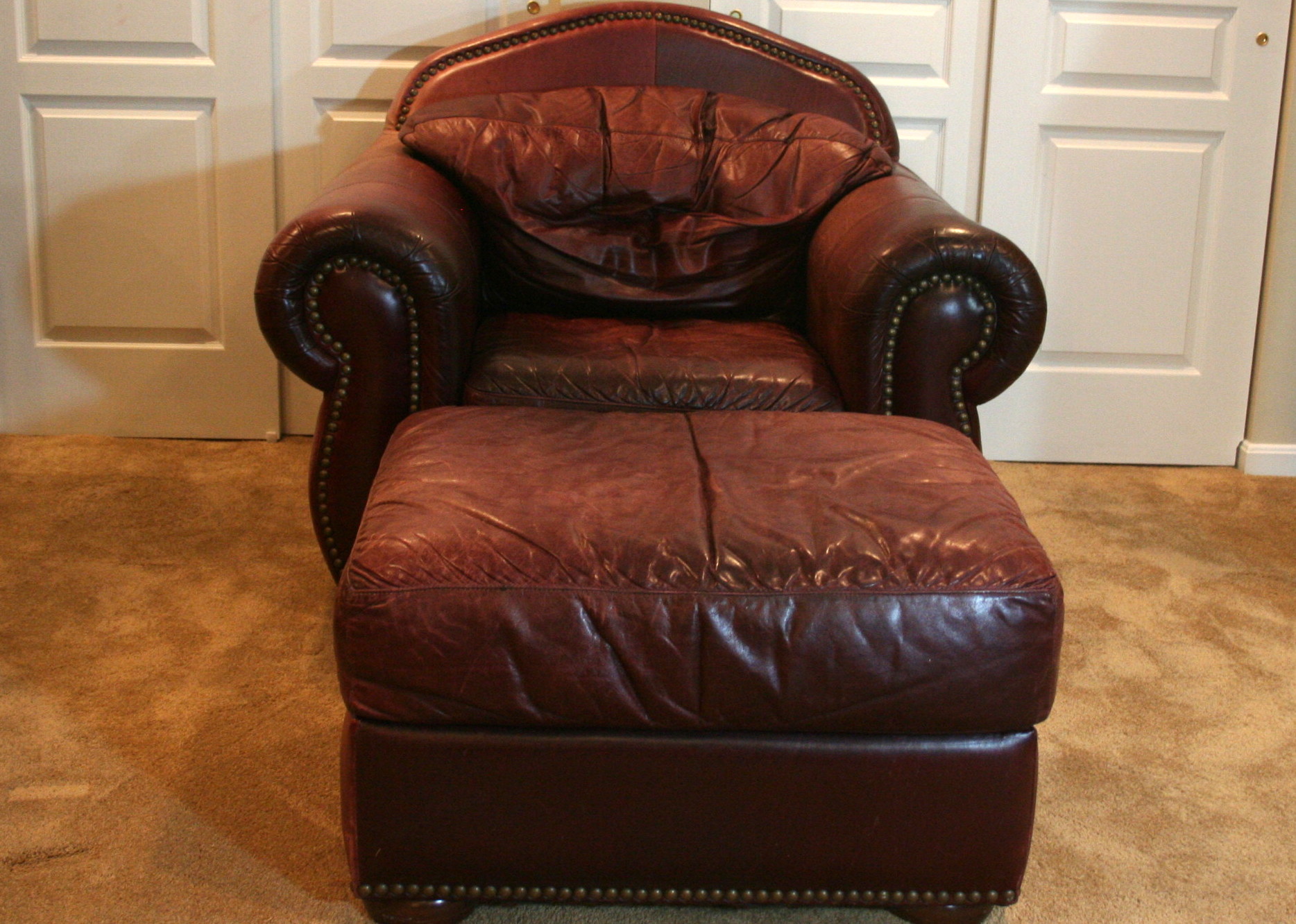 Overstuffed leather online chair