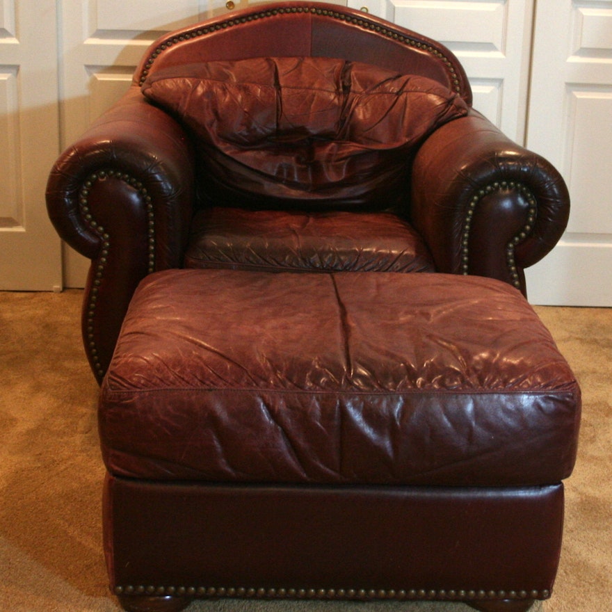Leather Overstuffed Chair and Ottoman