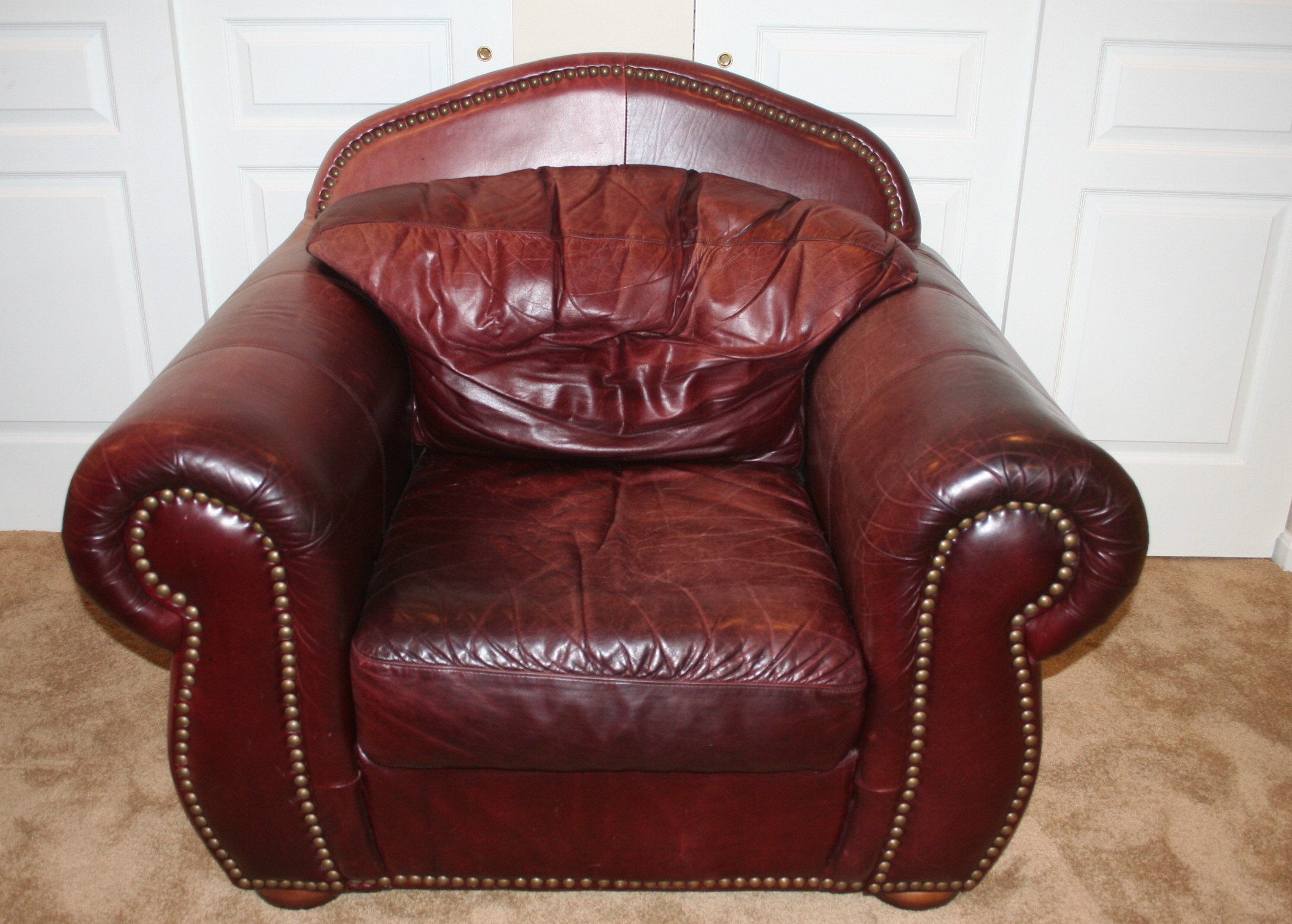 Leather Overstuffed Chair and Ottoman