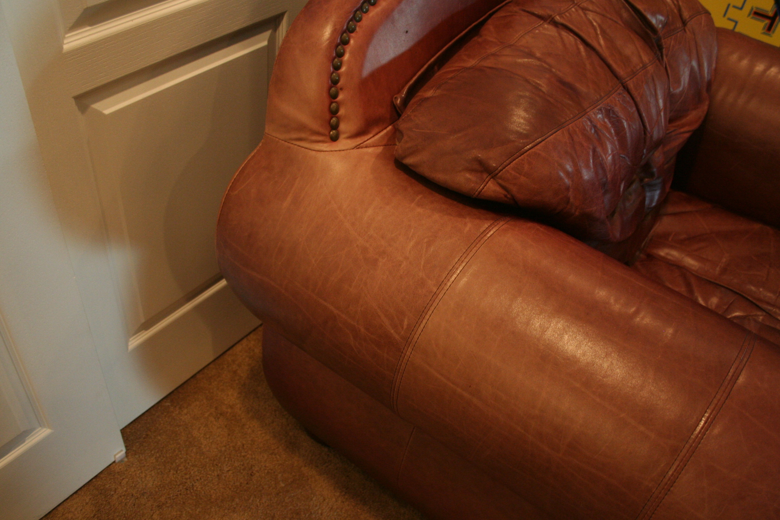 Leather Overstuffed Chair and Ottoman