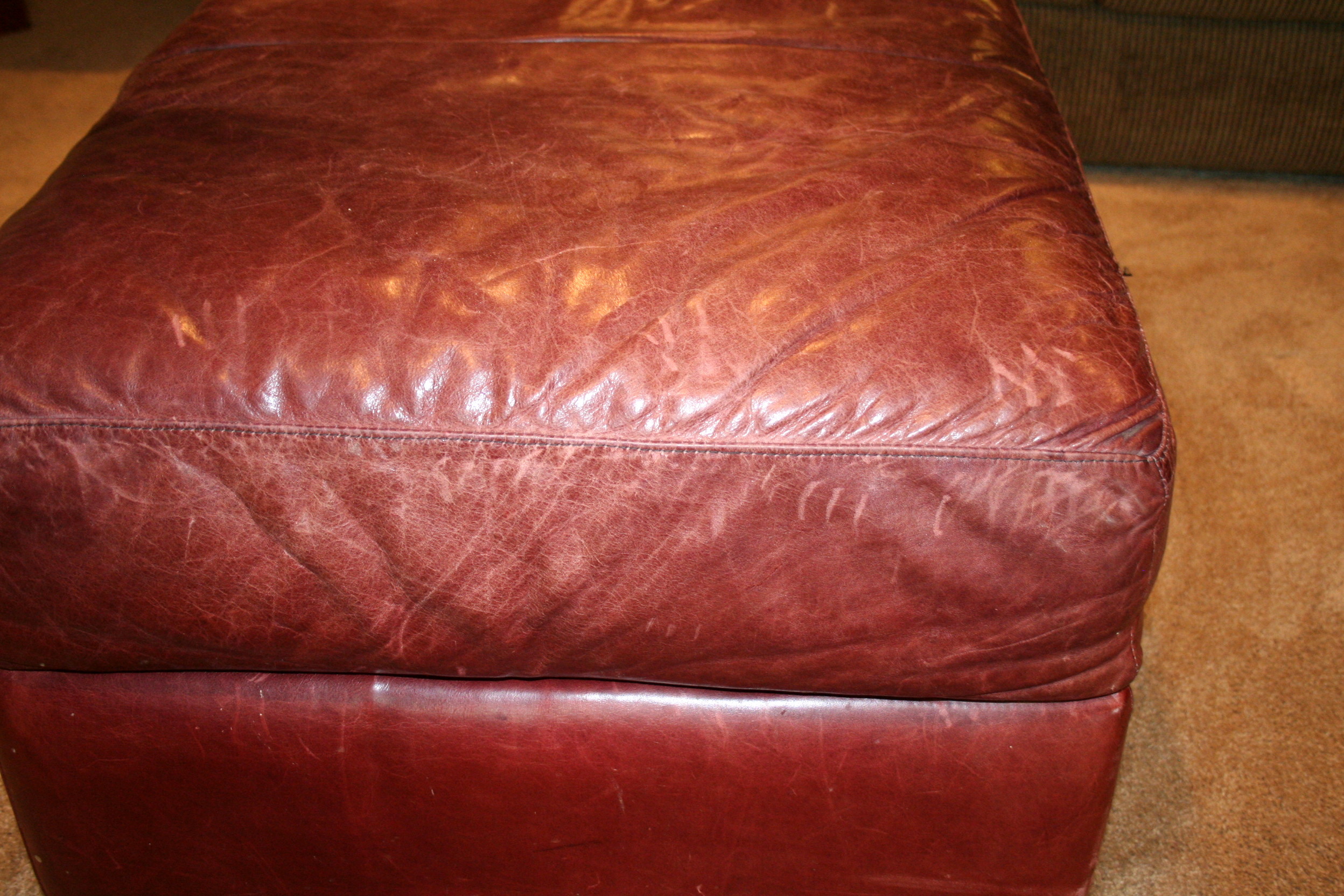 Leather Overstuffed Chair and Ottoman