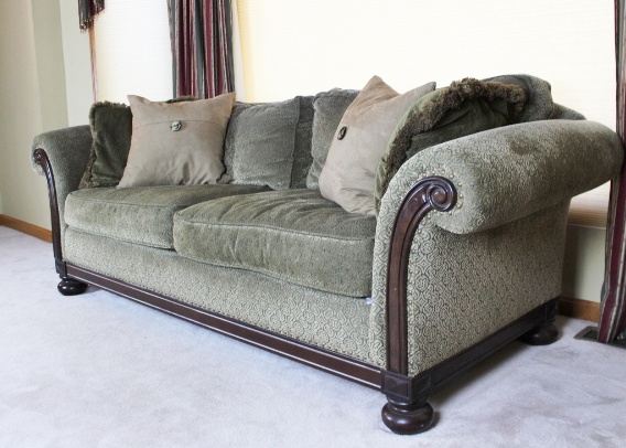 Bernhardt New Vintages Plush Olive Green Rolled Arm Sofa