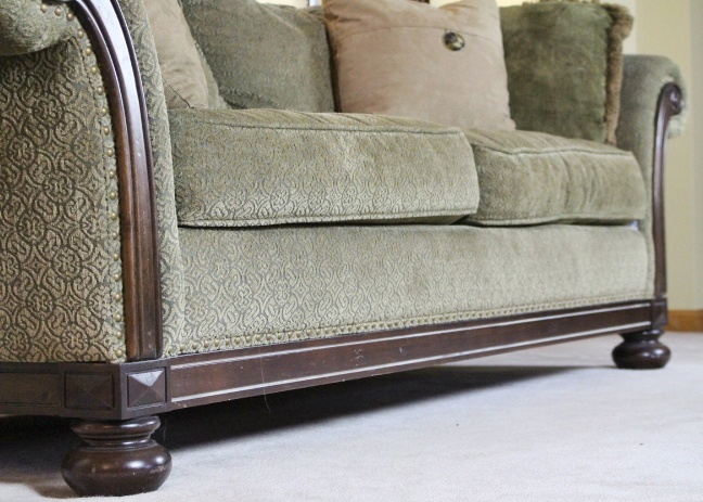 Bernhardt New Vintages Plush Olive Green Rolled Arm Sofa