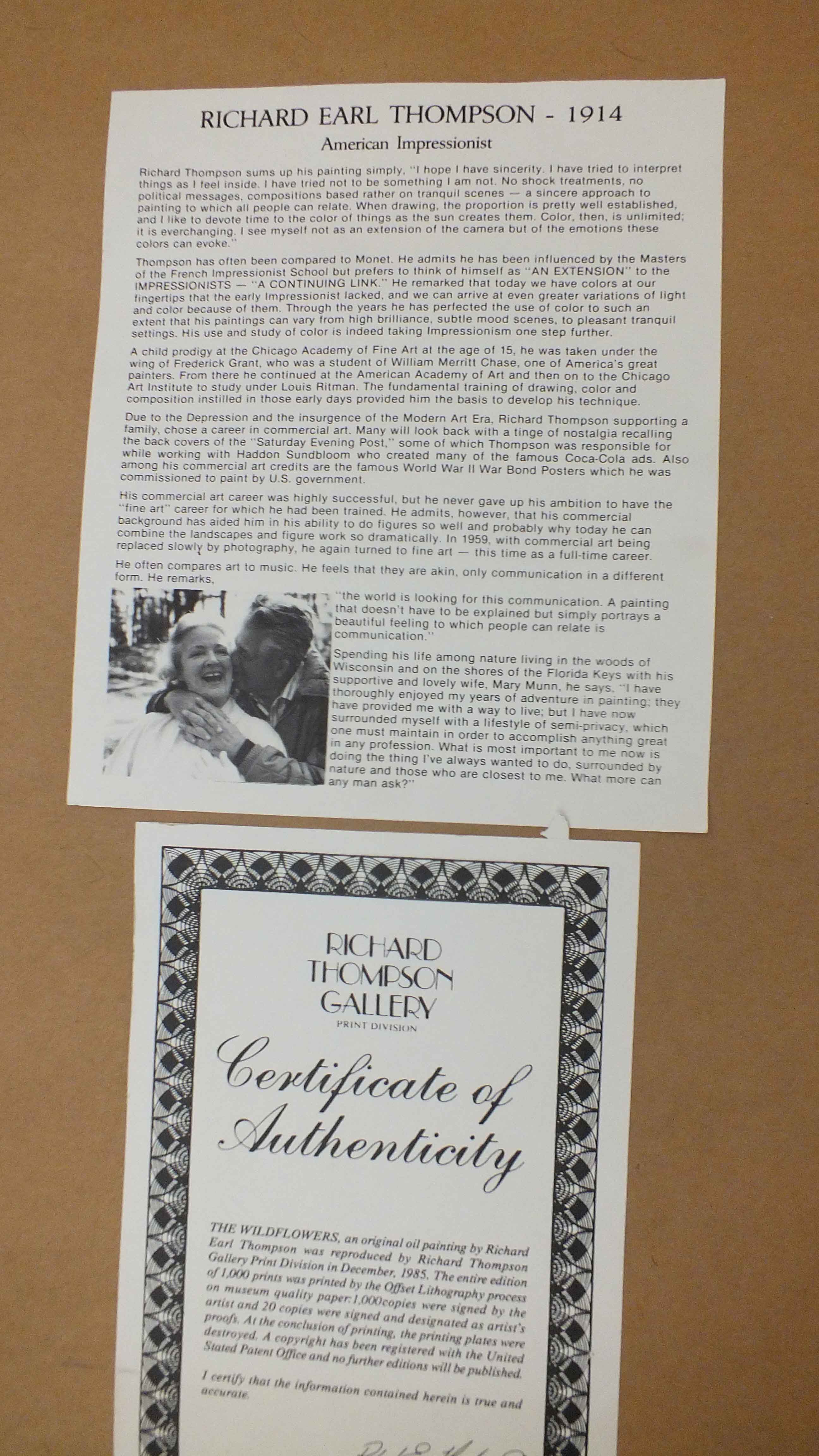 Richard Earl Thompson Signed and Numbered "Wildflowers" Print 