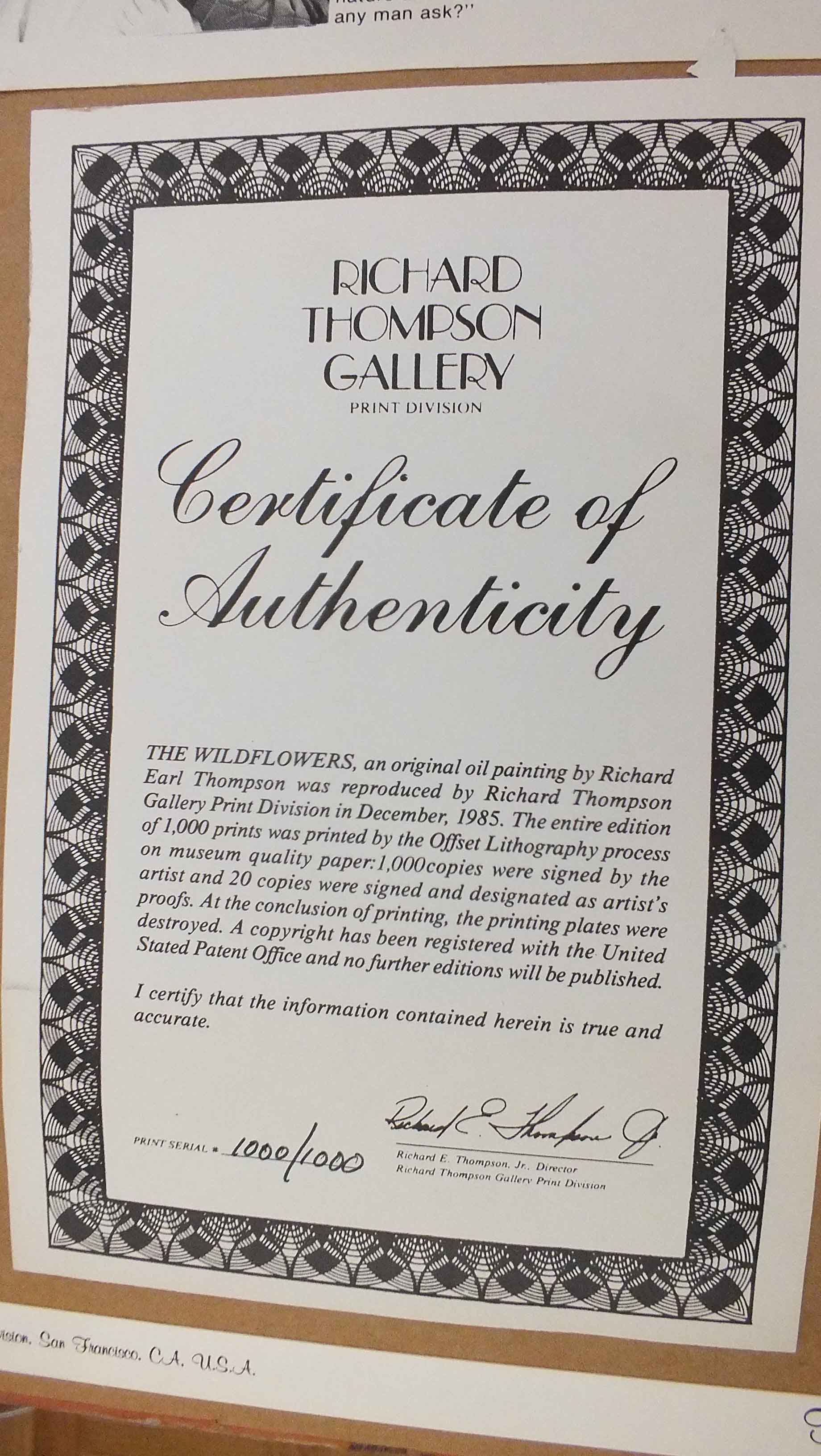 Richard Earl Thompson Signed and Numbered "Wildflowers" Print 