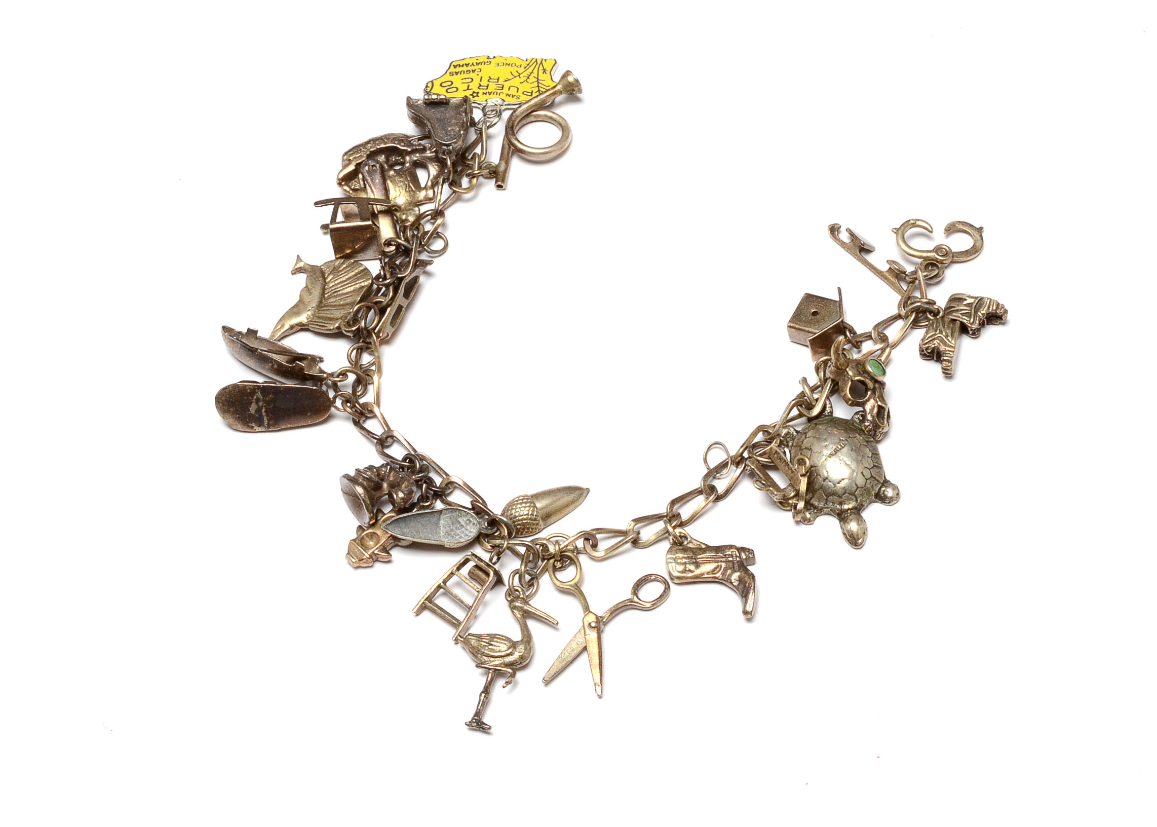 Two Vintage Sterling Silver Charm Bracelets with Numerous Charms