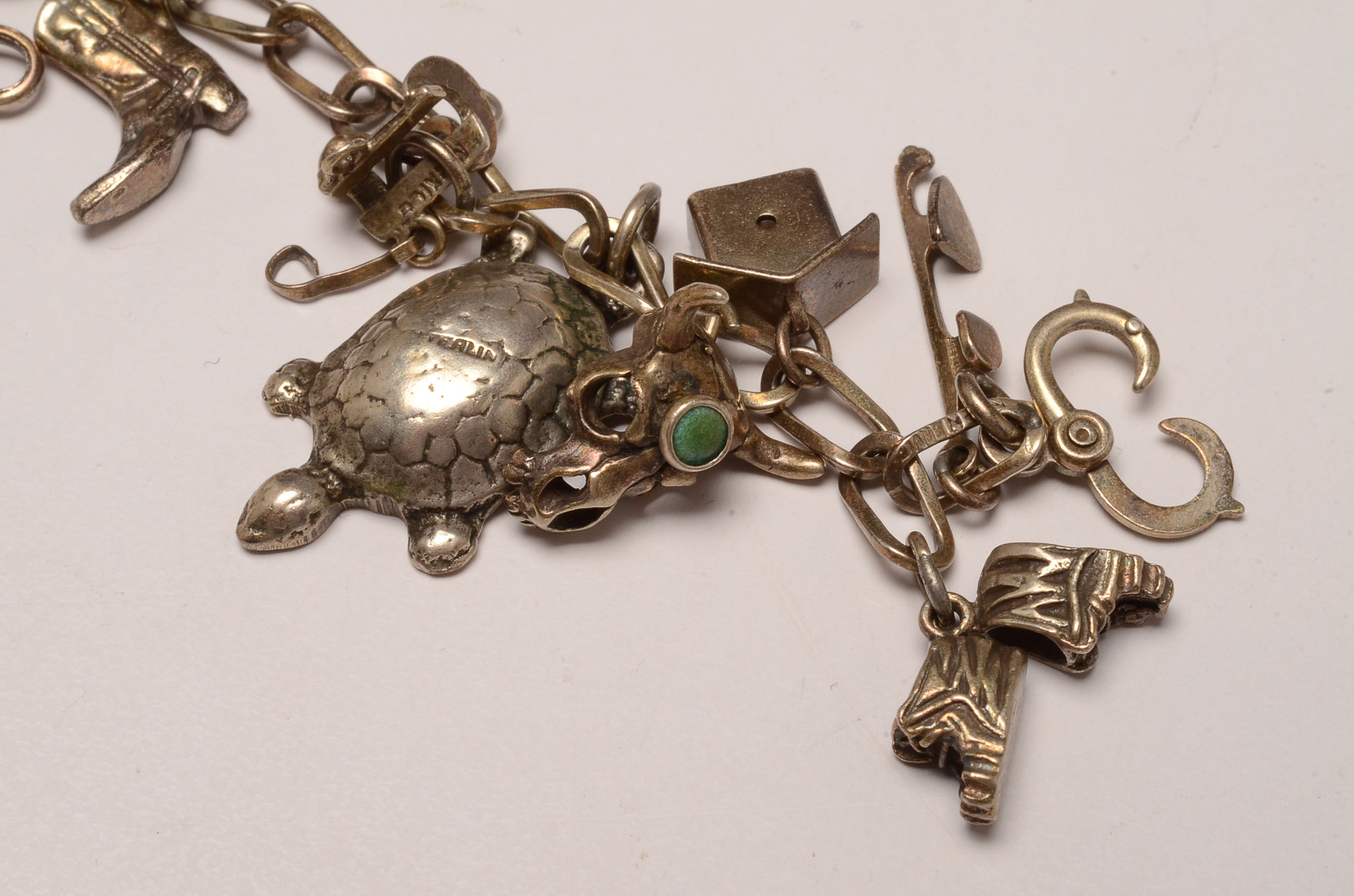 Two Vintage Sterling Silver Charm Bracelets with Numerous Charms