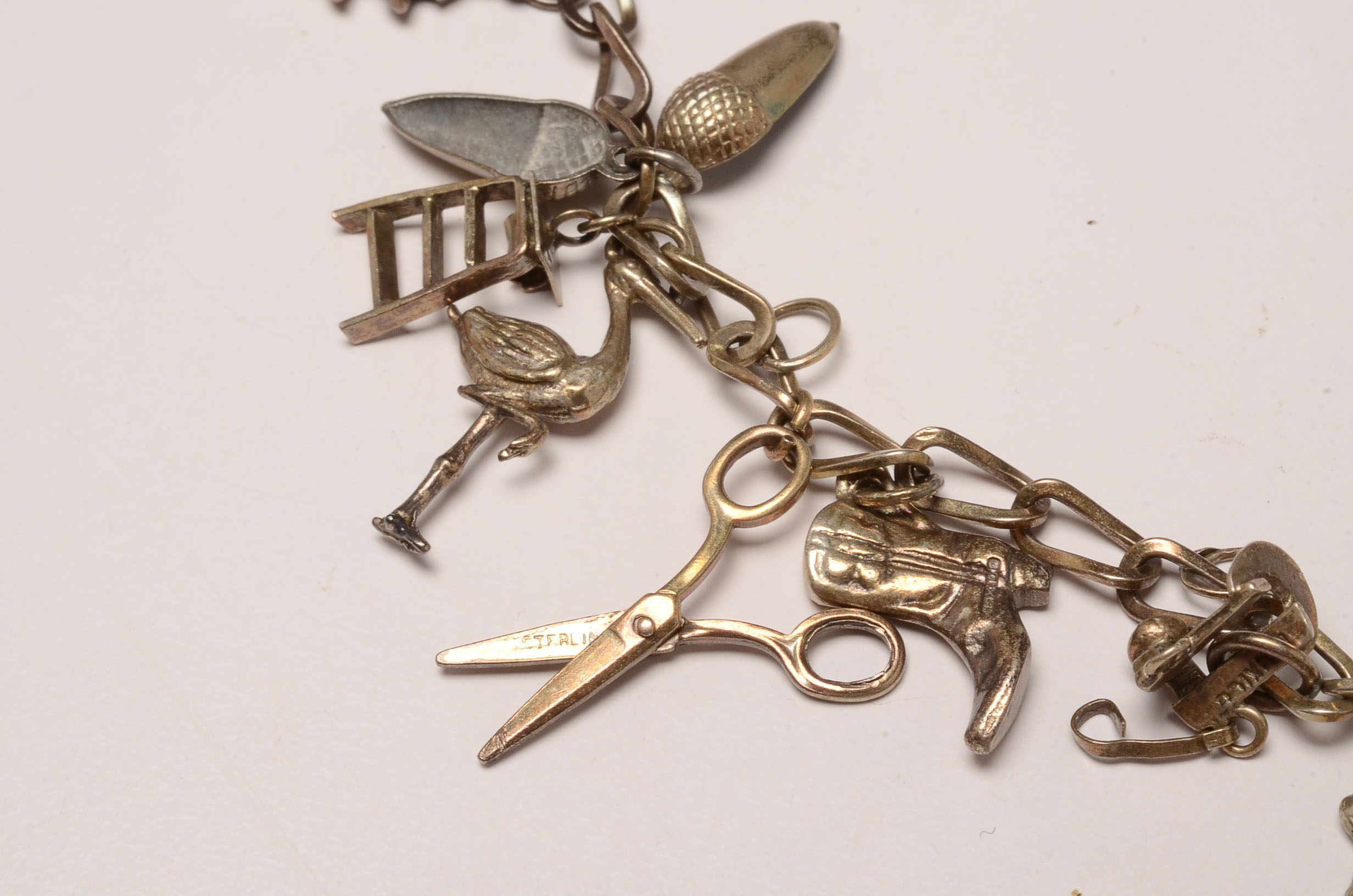 Two Vintage Sterling Silver Charm Bracelets with Numerous Charms