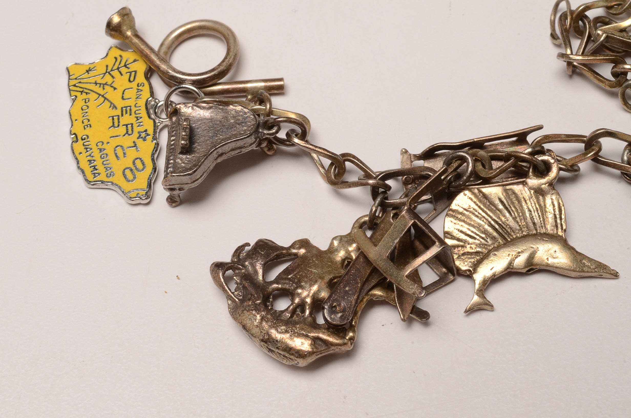 Two Vintage Sterling Silver Charm Bracelets with Numerous Charms