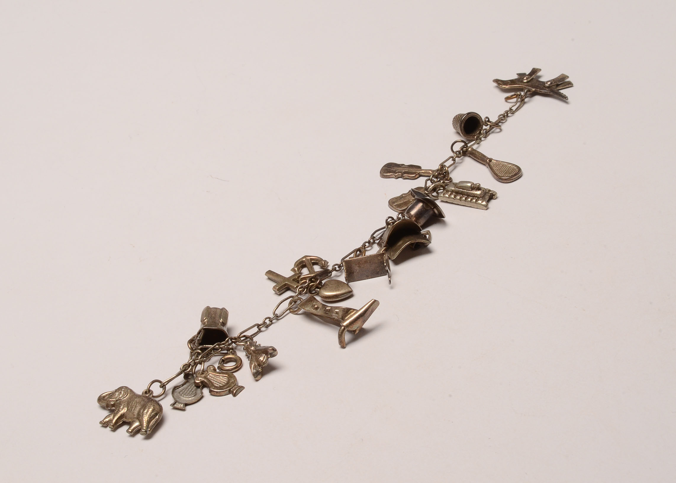 Two Vintage Sterling Silver Charm Bracelets with Numerous Charms