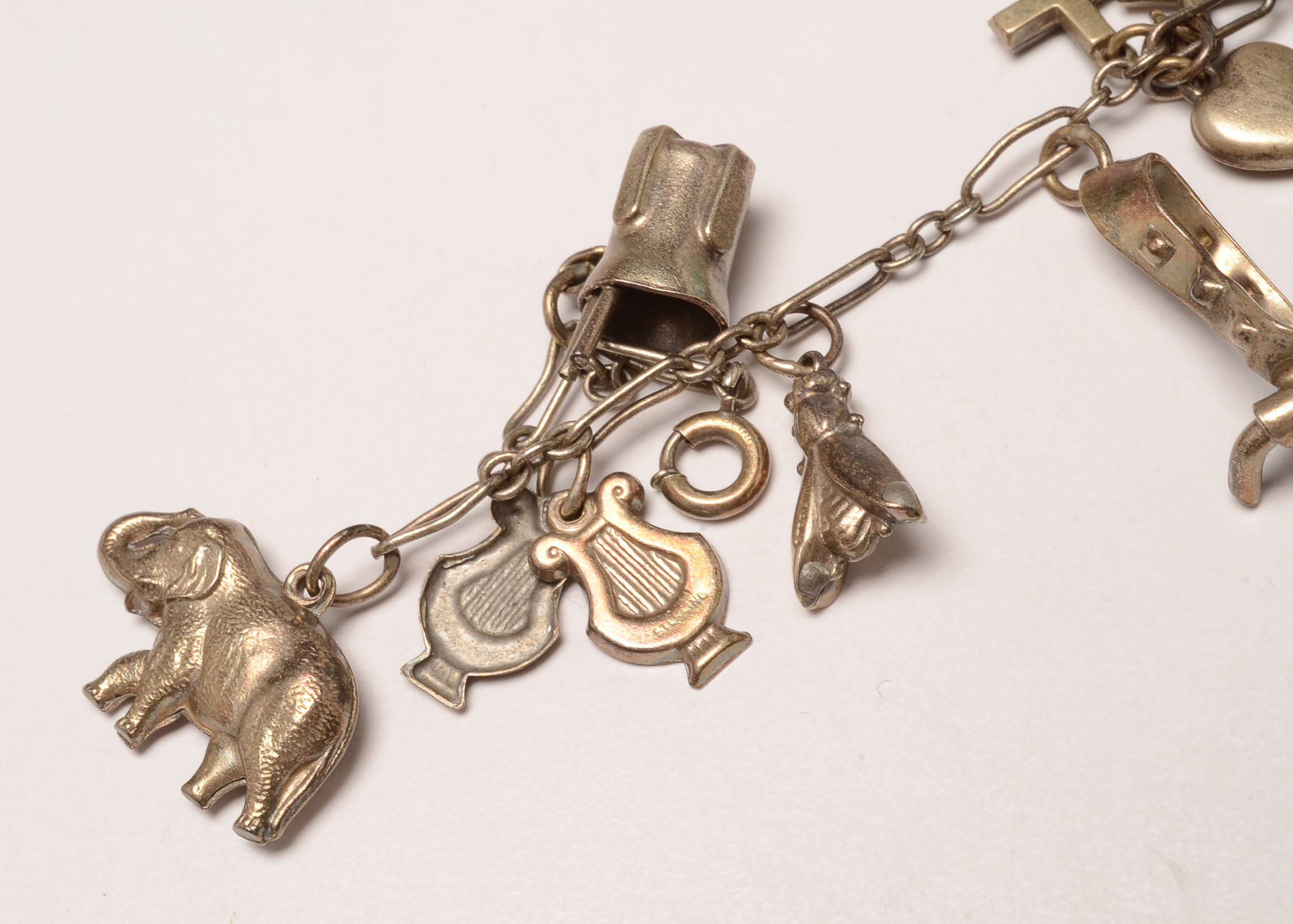 Two Vintage Sterling Silver Charm Bracelets with Numerous Charms