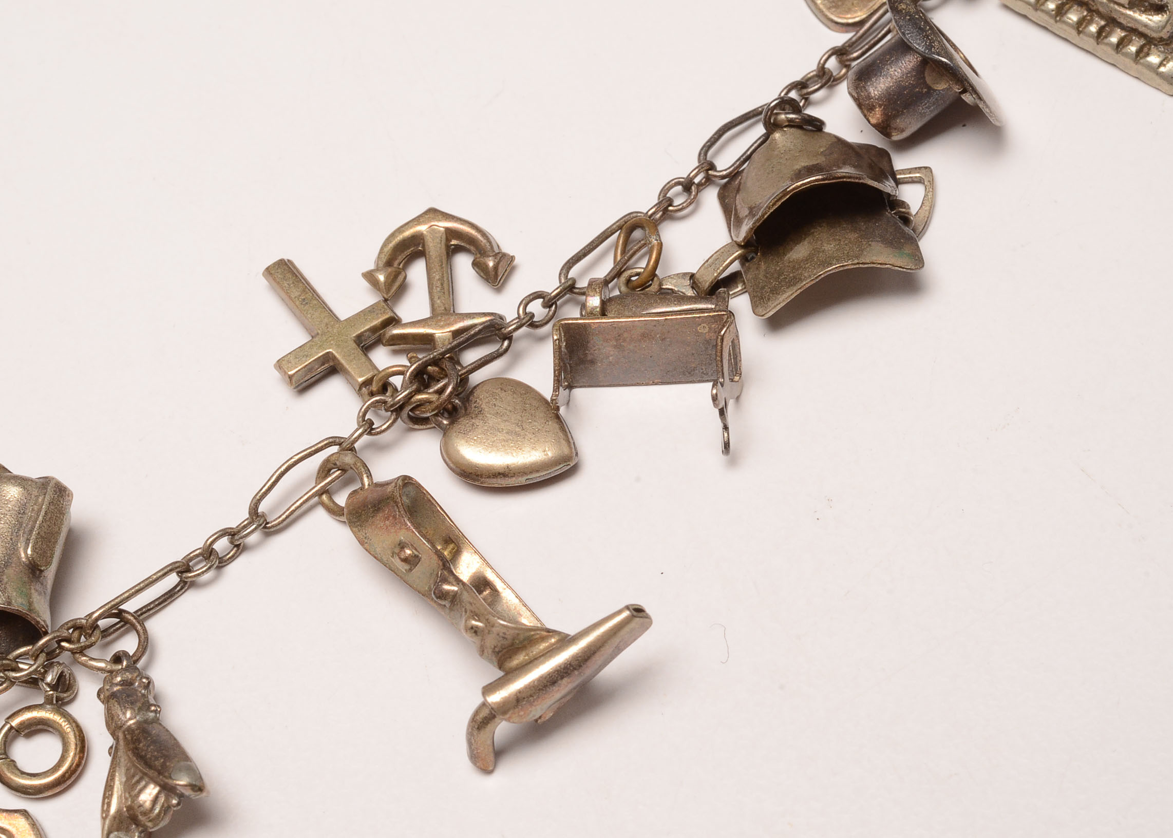 Two Vintage Sterling Silver Charm Bracelets with Numerous Charms