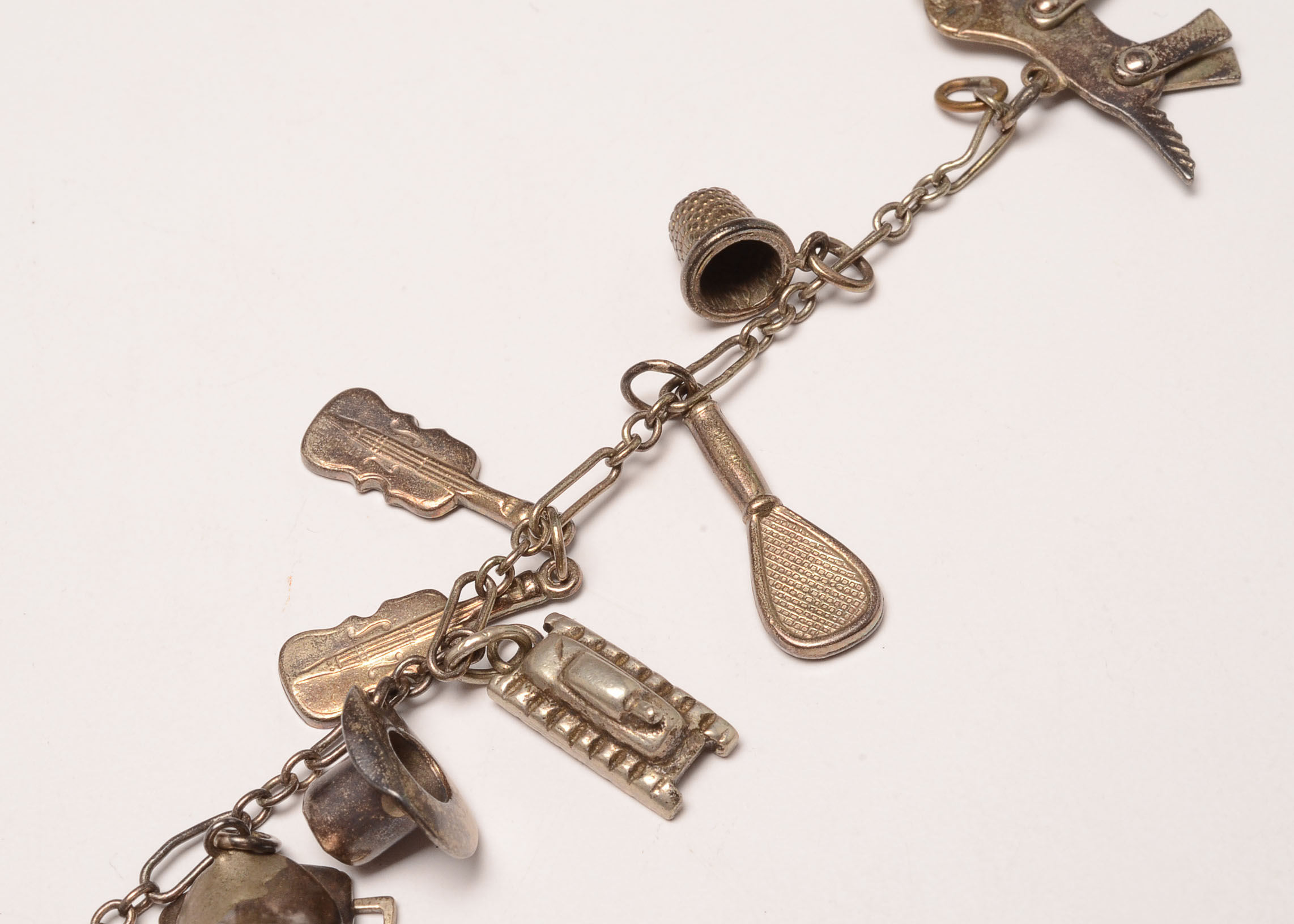 Two Vintage Sterling Silver Charm Bracelets with Numerous Charms