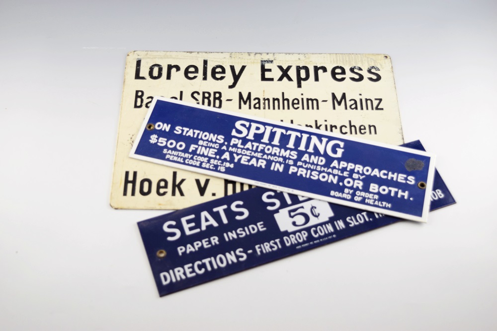 A Vintage German Train Station Sign Plus Two Novelty Signs