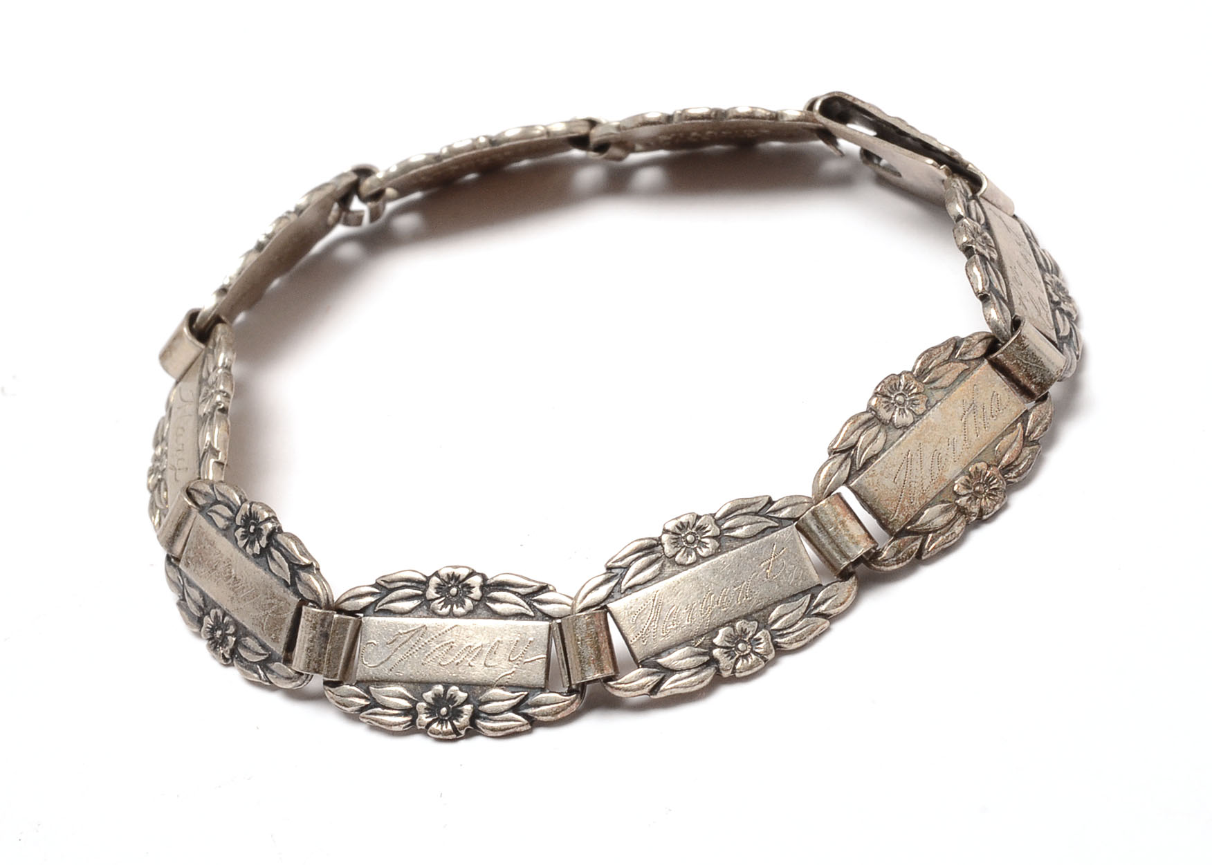 Vintage Sterling Silver "Forget Me Not" Link Bracelet 