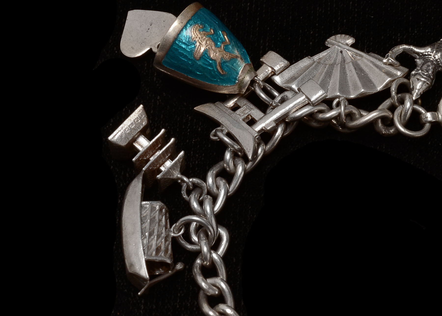 Vintage Sterling Silver Charm Bracelet with Twenty Thai Charms 