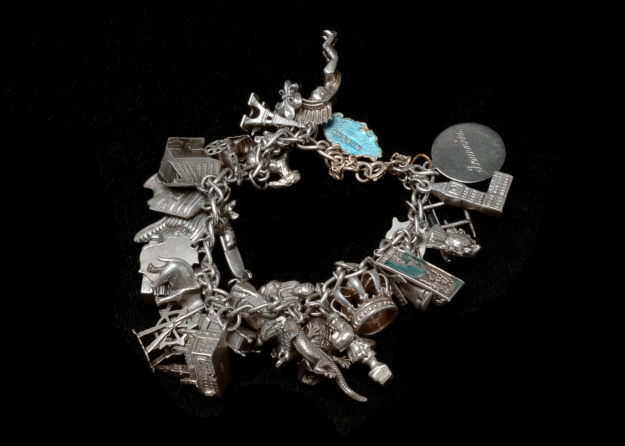 Vintage Sterling Silver Charm Bracelet with Thirty Three Charms